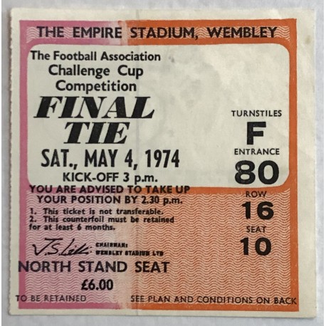 1974 FA Cup Final Ticket Stub