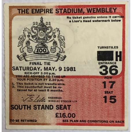 1981 FA Cup Final Ticket Stub